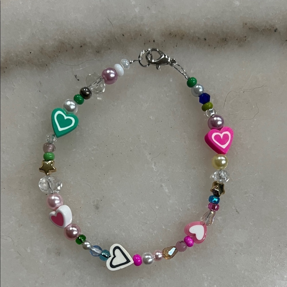 Handmade Colorful Heart Beaded Bracelet Y2K Cute Aesthetic Charm Jewelry